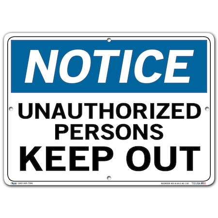 Vestil Aluminum Composite Sign, 10-1/2" Height, 14-1/2" Width, Aluminum Composite, Rectangle, English SI-N-64-C-AC-130